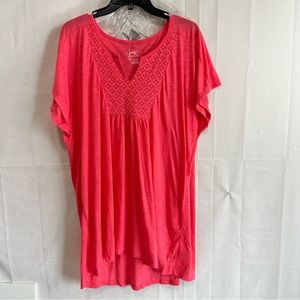 JMS Womens Lace V-Neck Batwing Short Sleeve High Low Hem T-Shirt 3X (22W/24W)